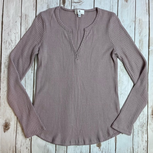 Socialite Long Sleeve Thermal Waffle Henley Top Blush Pink Small - Picture 2 of 4